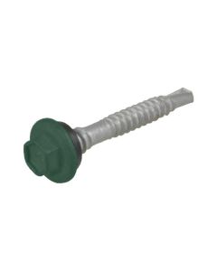 12g (5.50mm) x 51mm NEO Cottage Green Hex Flange (5/16") Metal Top Grip Roofing Screw Galvanised