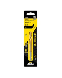 11.5mm Alpha Hex Drive Gold Series HSS Impact Jobber Drill Bit - 1 Pack Carded C9QRM115