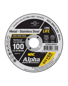 100mm x 2.4mm Alpha Silver Series Cutting Disc for Metal & Stainless Steel