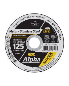 125mm x 1mm Alpha Silver Series Cutting Disc for Metal & Stainless Steel