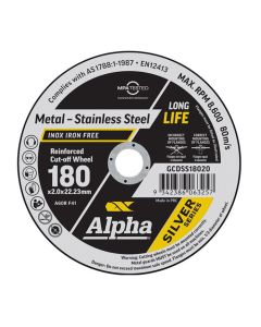 180mm x 2mm Alpha Silver Series Cutting Disc for Metal & Stainless Steel