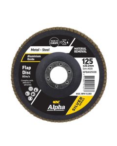 125mm x 120 Grit Medium Alpha Silver Series Flap Disc for Metal & Stainless