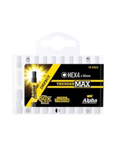 4mm x 50mm Alpha ThunderMAX Impact HX4 Hex Power Driver Bit - 10 Pack Handipak HEX450SMH