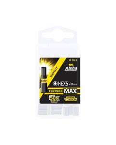 5mm x 25mm Alpha ThunderMAX Impact HX5 Hex Insert Driver Bit - 10 Pack Handipak HEX525SMH