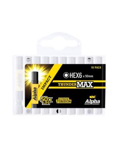 6mm x 50mm Alpha ThunderMAX Impact HX6 Hex Power Driver Bit - 10 Pack Handipak HEX650SMH