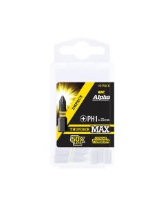 PH1 x 25mm Alpha ThunderMAX Impact Phillips Insert Driver Bit - 10 Pack Handipak PH125SMH