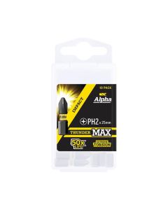 PH2 x 25mm Alpha ThunderMAX Impact Phillips Insert Driver Bit - 10 Pack Handipak PH225SMH