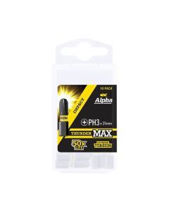 PH3 x 25mm Alpha ThunderMAX Impact Phillips Insert Driver Bit - 10 Pack Handipak PH325SMH